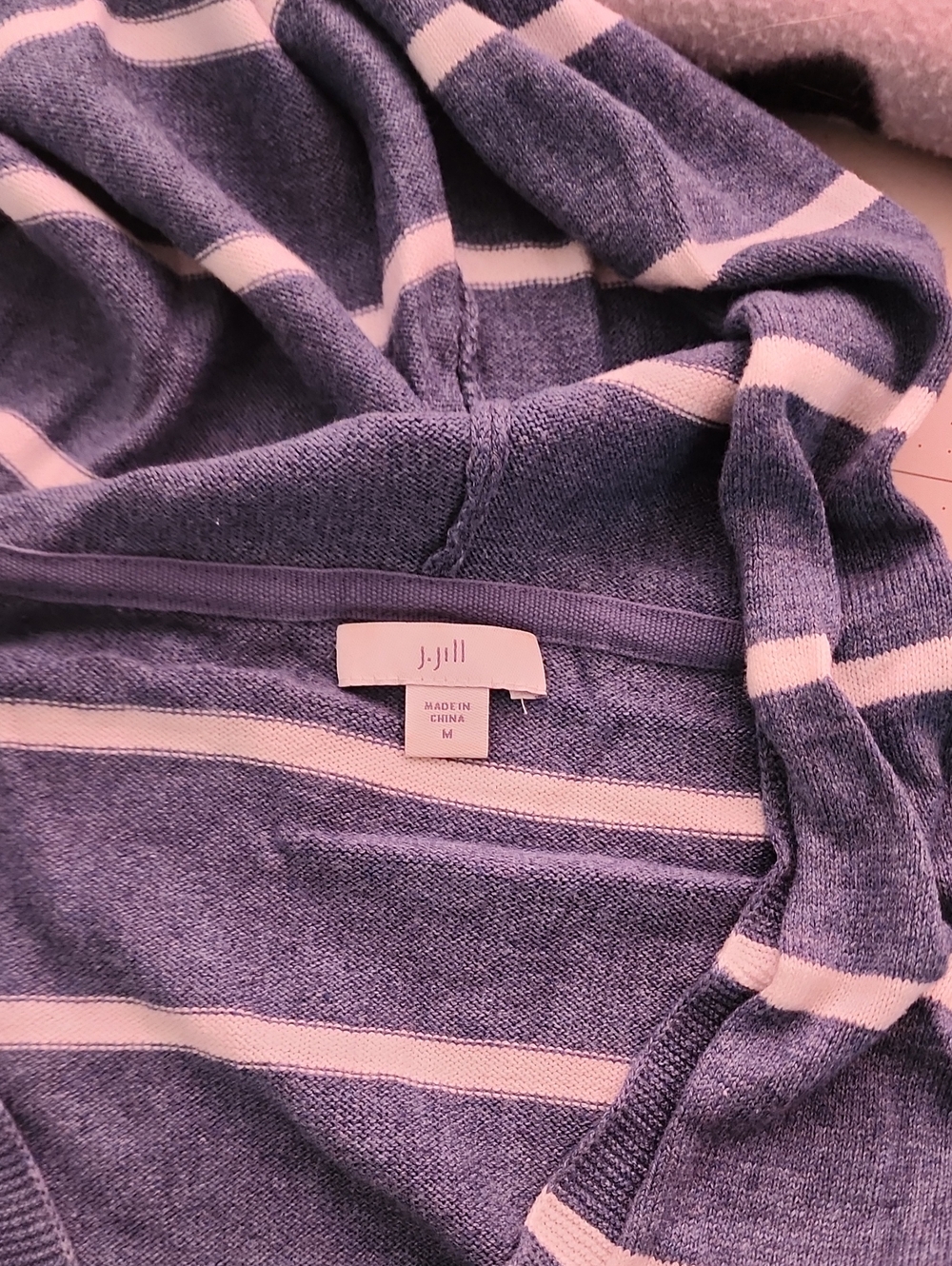 J. Jill Blue and White Striped Hooded Knit Top size M - Picture 6 of 8